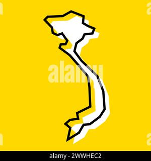 Carte simplifiée du pays Vietnam. Silhouette blanche avec contour noir épais sur fond jaune. Icône vectorielle simple Illustration de Vecteur