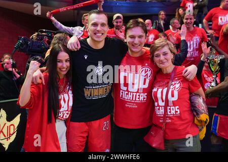 Almere, pays-Bas. 24 mars 2024. ALMERE, PAYS-BAS - 24 MARS : Roberts Stumbris de Heroes Den Bosch lors de la finale de la Coupe TOTO Basketball entre Heroes Den Bosch et Landstede Hammers au Topsportcentrum le 24 mars 2024 à Almere, pays-Bas. (Photo par Andre Weening/Orange Pictures) crédit : Orange pics BV/Alamy Live News Banque D'Images