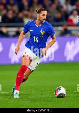 Adrien Rabiot, FRA 14 dans le match amical FRANCE - ALLEMAGNE 0-2 FRANKREICH - DEUTSCHLAND 0-2 en préparation pour les Championnats d'Europe 2024 le 23 mars 2024 à Lyon, France. © Peter Schatz / Alamy Live News Banque D'Images