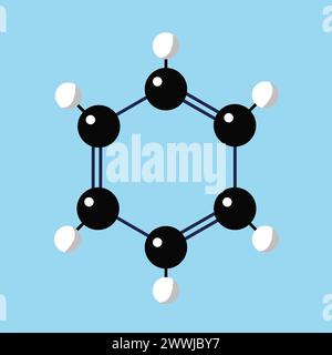 Molécule de benzène. Modèle à rotule. Style plat, illustration vectorielle. Illustration de Vecteur