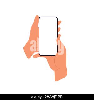 Maquette d'écran de téléphone portable en main. Écran du smartphone. Illustration vectorielle plate isolée sur blanc. Illustration de Vecteur