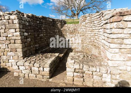 Les restes de la salle chaude dans le bâtiment de la maison de bains à Chesters Roman Fort, près de Chollerford, Northumberland, Angleterre, Royaume-Uni Banque D'Images