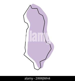 Albanie carte simplifiée du pays. Silhouette violette avec contour lisse noir mince isolé sur fond blanc. Icône vectorielle simple Illustration de Vecteur