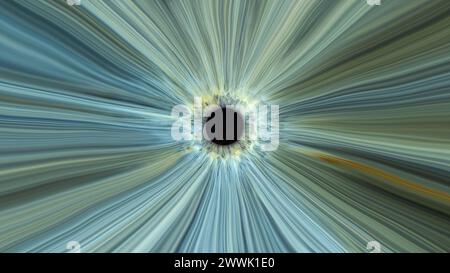 Description : lumière entrant dans l'œil humain à la vitesse de la lumière. Iris bleu. Oeuvre d'art abstraite de fond. format d'image 16:9 Super résolution. Banque D'Images