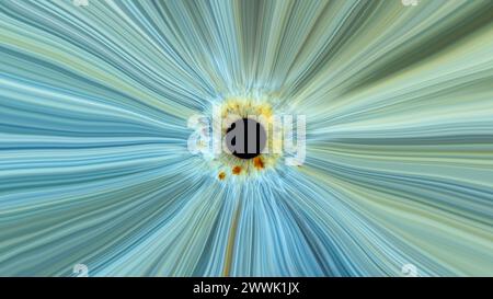 Description : lumière entrant dans l'œil humain à la vitesse de la lumière. Iris bleu. Oeuvre d'art abstraite de fond. format d'image 16:9 Super résolution. Banque D'Images