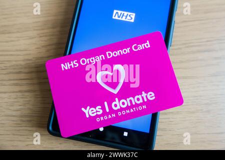 Carte de donneur d'organe NHS Banque D'Images