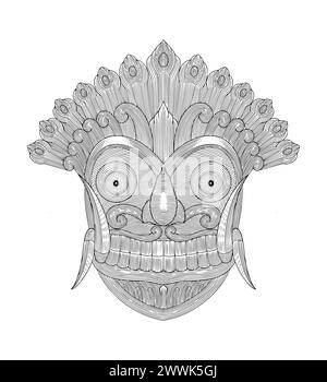 Masque Barong bali, culture indonésienne, illustration de style dessin de gravure Vintage Illustration de Vecteur