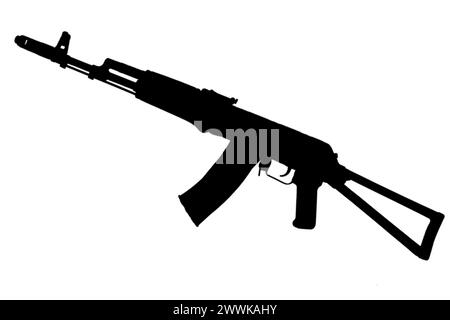 kalachnikov aks 74 fusil d'assaut avec silhouette noire de stock pliant Banque D'Images