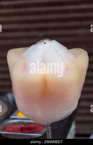 Close-up de cotons de sucre roses et blancs, Rues du Caire, Égypte Banque D'Images