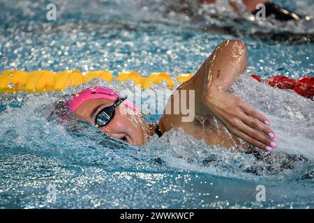 Saint Germain en Laye, France. 24 mars 2024. Anna Egorova, de la Fédération française de natation, participe à la finale du Giant Open International Swimming Meeting Competition à Saint-Germain-en-Laye, à l'ouest de Paris, le 24 mars 2024. Photo de Firas Abdullah/ABACAPRESS.COM crédit : Abaca Press/Alamy Live News Banque D'Images