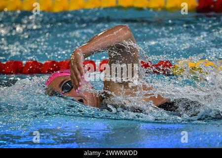 Saint Germain en Laye, France. 24 mars 2024. Anna Egorova, de la Fédération française de natation, participe à la finale du Giant Open International Swimming Meeting Competition à Saint-Germain-en-Laye, à l'ouest de Paris, le 24 mars 2024. Photo de Firas Abdullah/ABACAPRESS.COM crédit : Abaca Press/Alamy Live News Banque D'Images