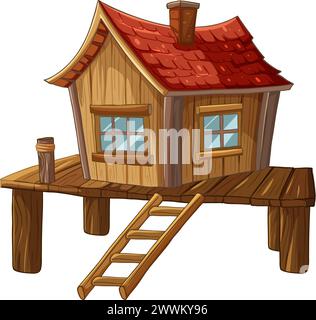 Illustration de dessin animé d'une petite maison sur pilotis Illustration de Vecteur