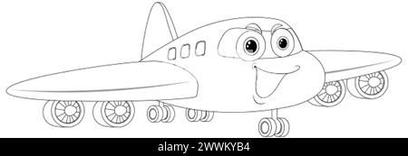 Dessin au trait noir et blanc d'un avion souriant. Illustration de Vecteur