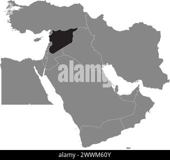 Carte noire de LA SYRIE à l'intérieur de la carte grise du moyen-Orient Illustration de Vecteur