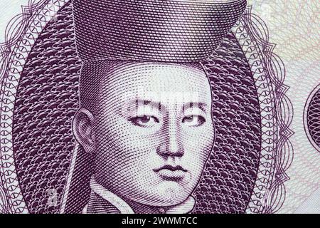 Damdin Sukhbaatar un gros plan de l'argent mongol - Tugrik Banque D'Images