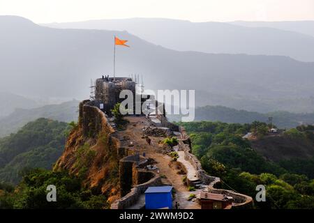 24 mars 2024, Pratapgad : Fort historique de Maratha, l'un des forts les plus cruciaux de Shivaji Maharaj, près de Mahabaleshwar, Maharashtra, Inde. Banque D'Images