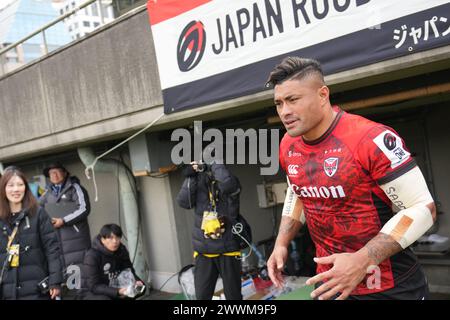 Amanaki Lelei Mafi de Canon Eagles lors du match de Japan Rugby League One 2023-24 opposant Tokyo Suntory Sungoliath et Yokohama Canon Eagles au Prince Chichibu Memorial Stadium à Tokyo, Japon, le 23 mars 2024. Crédit : AFLO/Alamy Live News Banque D'Images