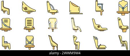 Icônes de vélo de siège enfant définir le vecteur de contour. Bicyclette pour adultes. Activité cycliste ligne mince couleur plat isolé Illustration de Vecteur