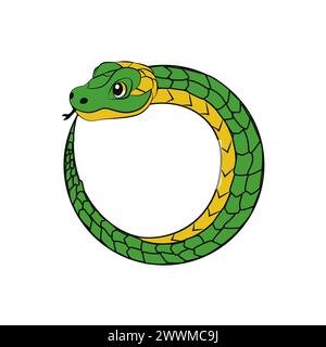 Cadre de serpent. Serpent vert de dessin animé enroulé dans un anneau Illustration de Vecteur