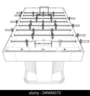 Vue isométrique Wireframe jeu de football de table Hobby ou loisirs. Contour table Soccer. Joueurs de football de l'équipe sportive. Pour les sports de divertissement. Lecture et f Illustration de Vecteur