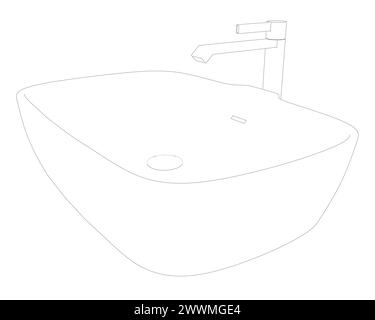 Lavabo de salle de bain avec dessin de ligne de robinet sur fond isolé blanc. Illustration vectorielle. Illustration de Vecteur