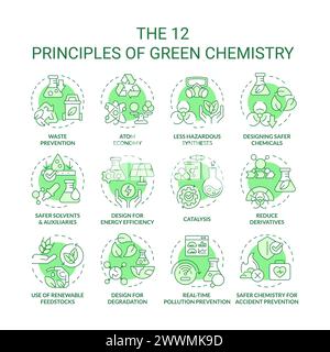 Principes de chimie verte icônes de concept vert Illustration de Vecteur