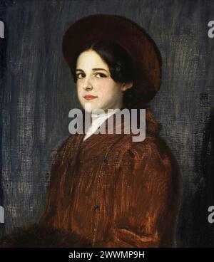 Franz von Stuck, Mary Stuck (Mary Lindpaint, 1865-1929), épouse de l’artiste, portrait peint à l’huile sur panneau, 1910 Banque D'Images