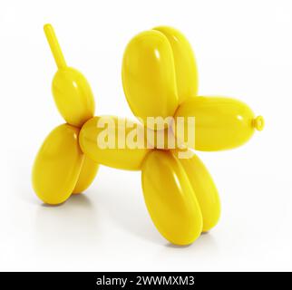 Chien ballon jaune isolé sur fond blanc. Illustration 3D. Banque D'Images