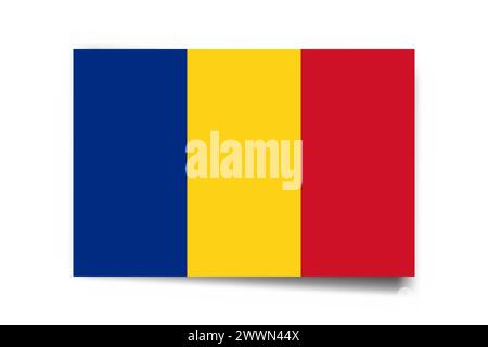 Drapeau de la Roumanie - carte rectangle avec ombre tombée isolé sur fond blanc. Illustration de Vecteur