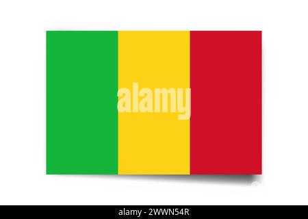 Drapeau Mali - carte rectangle avec ombre tombée isolé sur fond blanc. Illustration de Vecteur