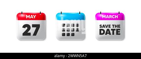 icône 27e jour du mois. Calendrier enregistrer la date icône 3D. Date du calendrier de l'événement. Heure du rendez-vous de la réunion. message du calendrier du 27e jour. Enregistrer la date Mo Illustration de Vecteur