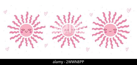 Coucher de soleil souriant dessiné à la main mignon. Décoration de style scandinave pour chambre d'enfants de crèche. Illustration vectorielle Illustration de Vecteur