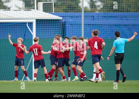 MURCIE, ESPAGNE - MARS 25 : Samuel Pikolon de la République tchèque U18 et SK Slavia Praha célèbrent après avoir marqué le troisième but de son équipe lors du match amical international masculin U18 entre la Tchéquie U18 et l'Allemagne U18 au stade Pintar Arena, le 25 mars 2024 à San Pedro del Pinatar, Murcie, Espagne. (Photo de Francisco Macia/photo Players images) crédit : Francisco Macia/Alamy Live News Banque D'Images