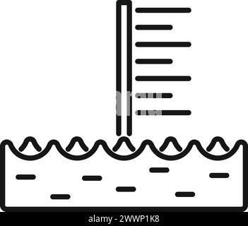 Vecteur de contour d'icône d'élévation du niveau de la mer. Changement climatique mondial. Effet de réchauffement Illustration de Vecteur