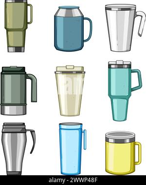 illustration vectorielle de dessin animé de set de tasse thermos Illustration de Vecteur
