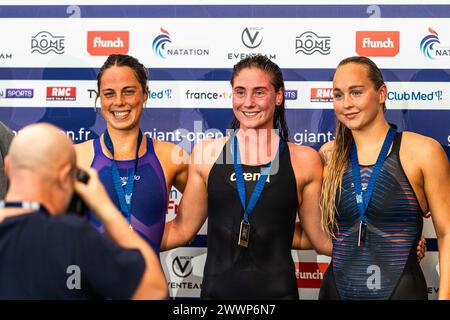 Anastasila KIRPICHNIKOVA (FRA) et Madeleine GOUGH (AUS) et Anna EGOROVA (FFN), finale de natation 800m libre féminine, lors du Giant Open 2024, épreuve de natation le 24 mars 2024 au Dôme à Saint-Germain-en-Laye, France - photo Alexandre Martins/DPPI crédit : DPPI Media/Alamy Live News Banque D'Images