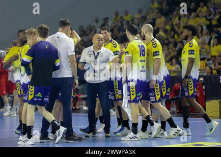 Kielece, Pologne. 29 février 2024. Joueurs de Industria Kielce vus lors du match de Ligue des Champions EHF entre Industria Kielce et Kolstad Handball à Hala Legionów à Kielce. Scores finaux ; Industria Kielce 31 : 23 Kolstad Handball. Crédit : SOPA images Limited/Alamy Live News Banque D'Images