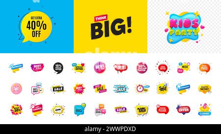Offrez des bannières d'étiquette de réduction. Autocollants de vente de prix. Meilleures étiquettes d'offre spéciale. Coupon bulle de vente éclair. Vecteur Illustration de Vecteur