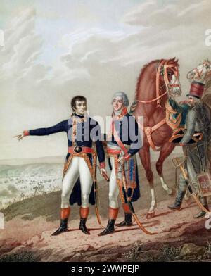Le général Berthier et Napoléon Ier à la bataille de Marengo le 14 juin 1800 au moment de la victoire. D'après Carle Vernet (1758-1836) Banque D'Images