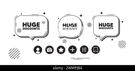 Étiquette de réductions énormes. Affiche de prix d'offre spéciale. Icônes d'offre de bulles de dialogue. Vecteur Illustration de Vecteur