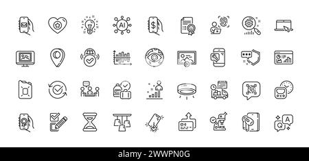 Empreinte digitale de l'ordinateur, réparation du téléphone et pack d'icônes de ligne de statistiques de recherche. Pour l'application Web. Icônes de ligne. Vecteur Illustration de Vecteur