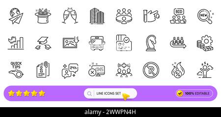 Pas de stationnement, enchères en ligne et icônes de ligne de nouveaux produits pour l'application Web. Icône de pictogramme. Icônes de ligne. Vecteur Illustration de Vecteur