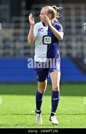 Anderlecht, Belgique. 23 mars 2024. Sarah Wijnants (11 ans) d'Anderlecht photographiée lors d'un match de football féminin entre le RSC Anderlecht et le Club Brugge YLA lors de la 1ère journée des play offs de la saison 2023 - 2024 de la Super League belge des femmes du loto, le samedi 23 mars 2024 à Anderlecht, Belgique . Crédit : Sportpix/Alamy Live News Banque D'Images