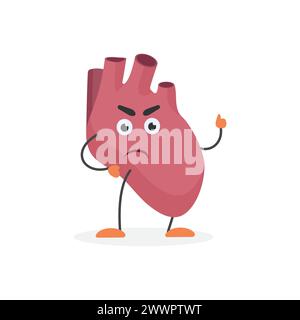 Cœur rouge en colère, illustration vectorielle de personnage d'organe humain mignon malheureux déçu Illustration de Vecteur