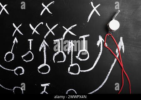 Chalk board plan Soccer avec formation tactique Banque D'Images