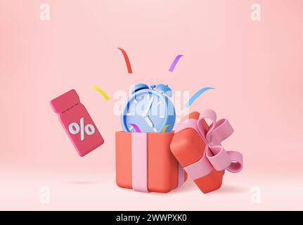Carte cadeau 3d et stratégie de promotion, chèque-cadeau, coupon de réduction et concept de certificat-cadeau. Rendu 3D. Illustration vectorielle Illustration de Vecteur