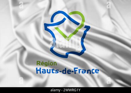 Le drapeau de la région française des hauts de France, avec un effet ondulé. Banque D'Images