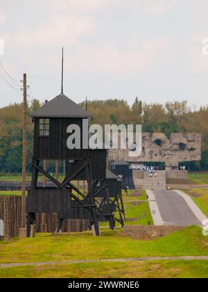 Tours de garde dans le camp de concentration de Majdanek, Lublin, Pologne Banque D'Images