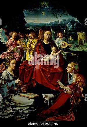 Marie avec enfant, Marie Madeleine, Agnès, Catherine et Barbara (triptyque) anonyme1500 - 1519 Musée Mayer van den Bergh, Anvers, Belgique, Belgique. Banque D'Images