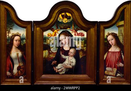 Marie avec enfant, Catherine et Barbara par Maître de la légende Madeleine 1500 Musée Mayer van den Bergh, Anvers, Belgique, belge. Banque D'Images